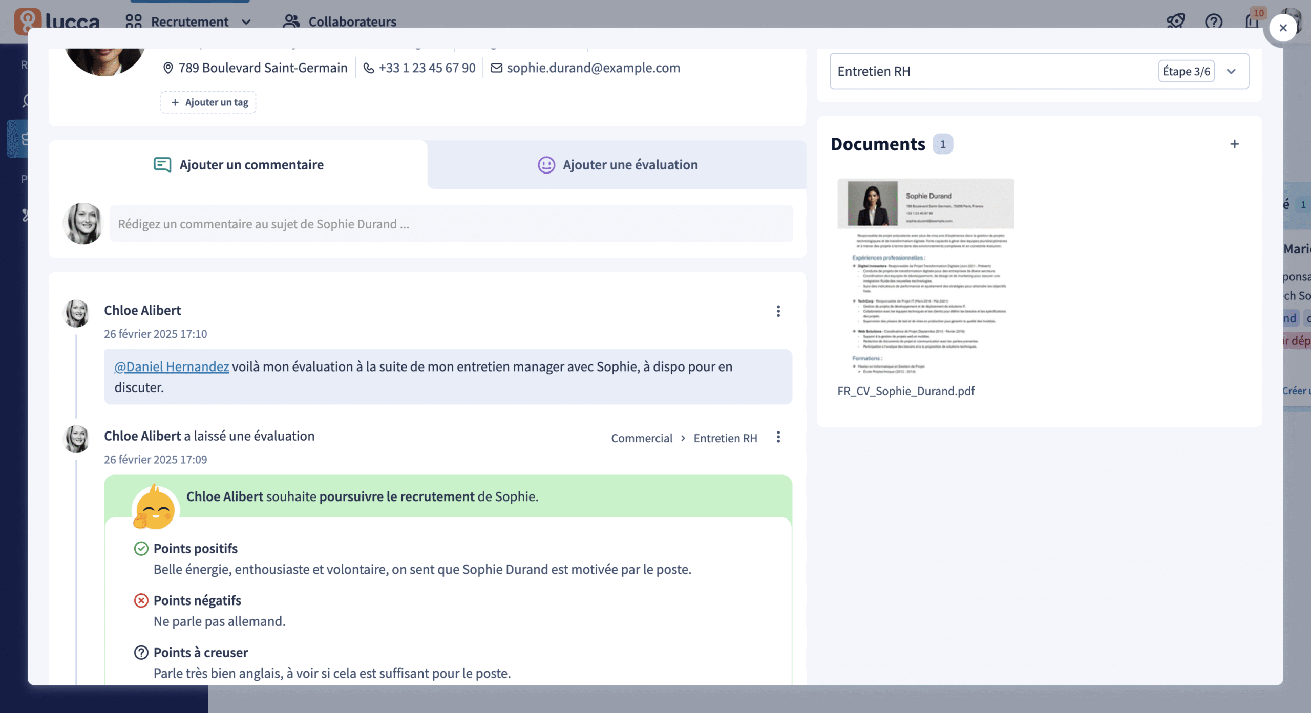 Evaluation des candidats