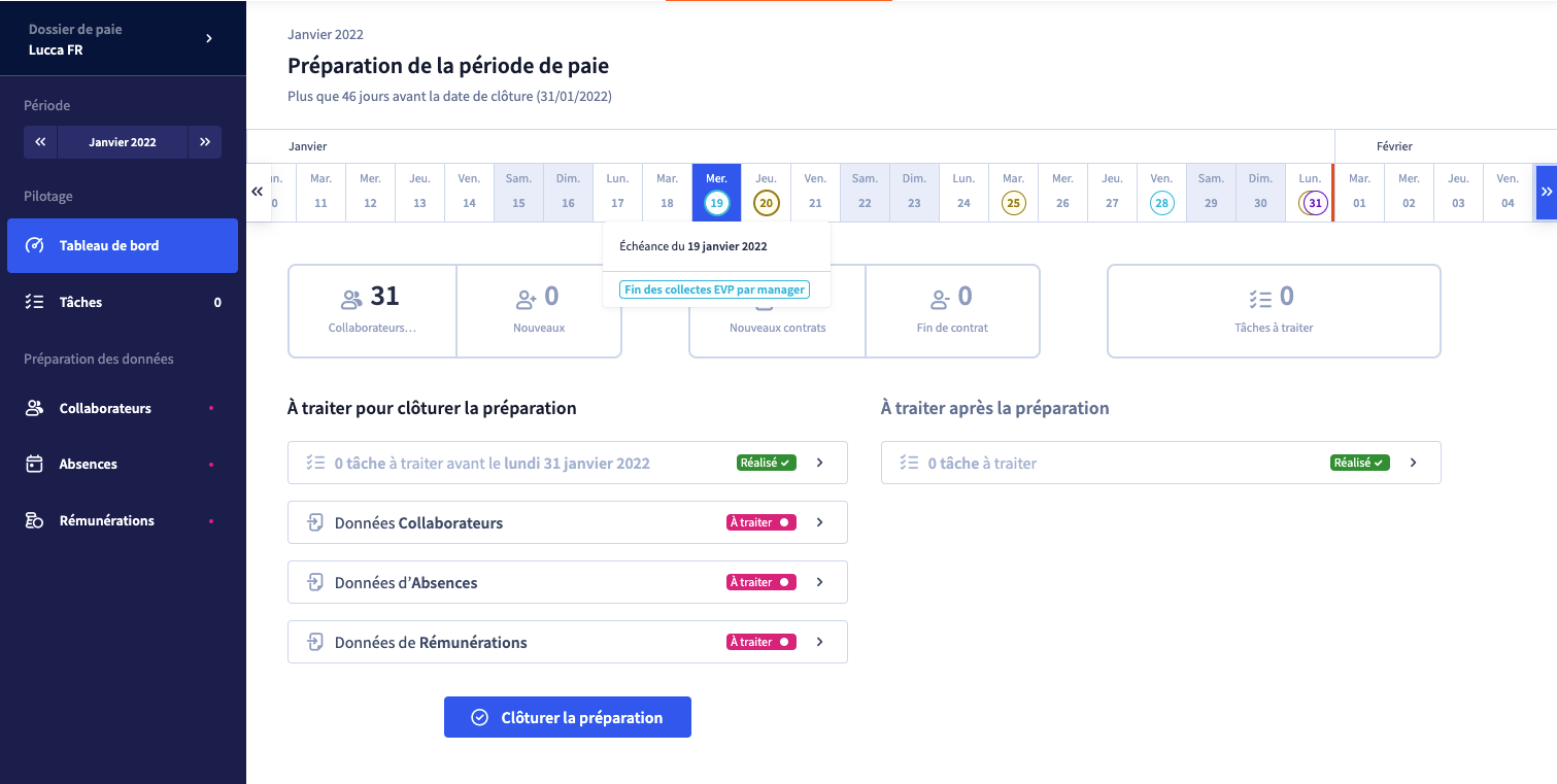 Le calendrier de paie